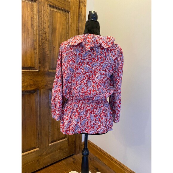 Chaps Blouse Womens Top Size Small Petite Red Paisley Peasant Elastic Waist - Picture 7 of 12
